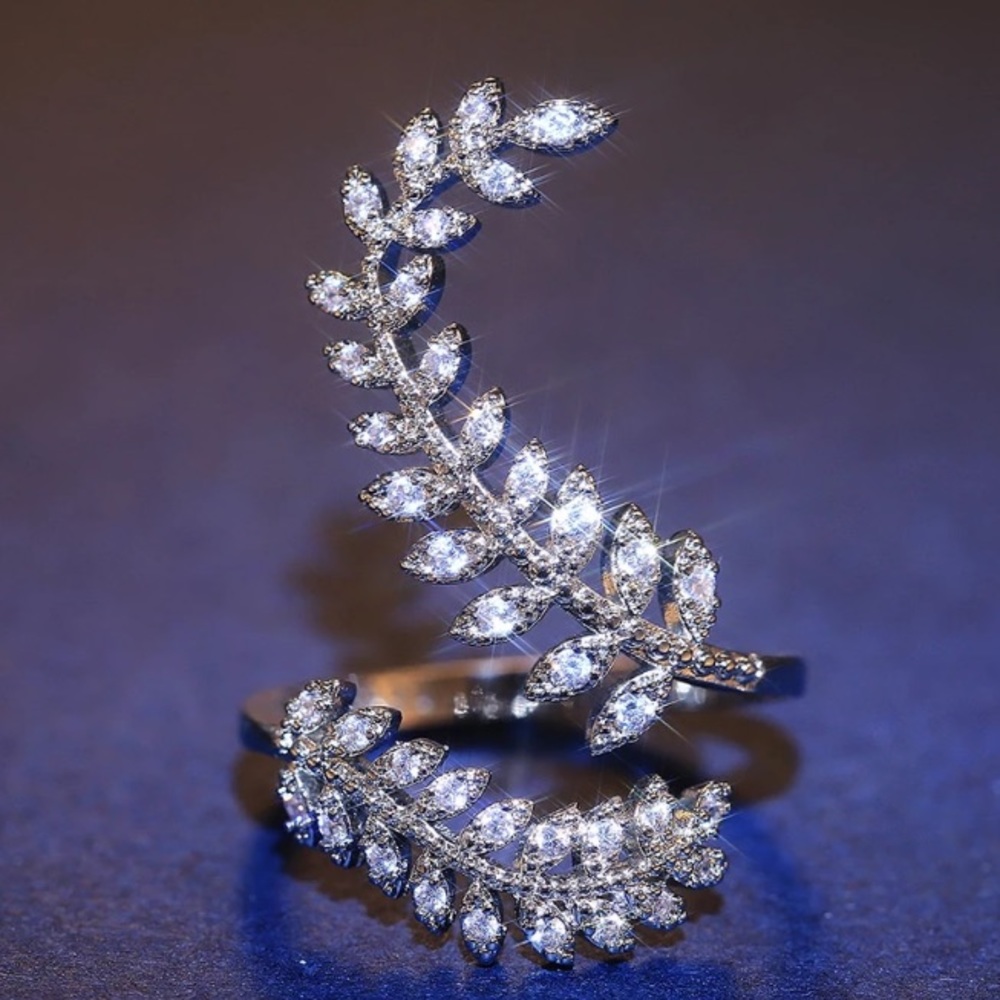 Sterling silver leaf open ring - Picture 2 of 6